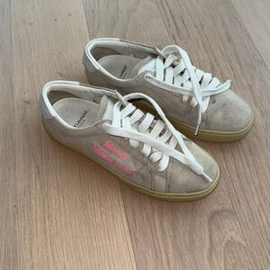 Saint Laurent Beige Sneakers with Pink Accents